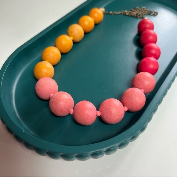 Whimsical Handmade Boho Colorblock Oversized Wooden Bead Statement Necklace - Picture 1 of 7